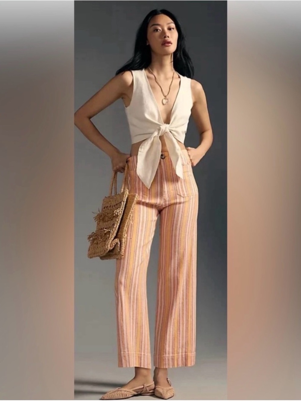 Anthropologie Maeve Colette Peach and Cream Striped Wide-Leg Pants